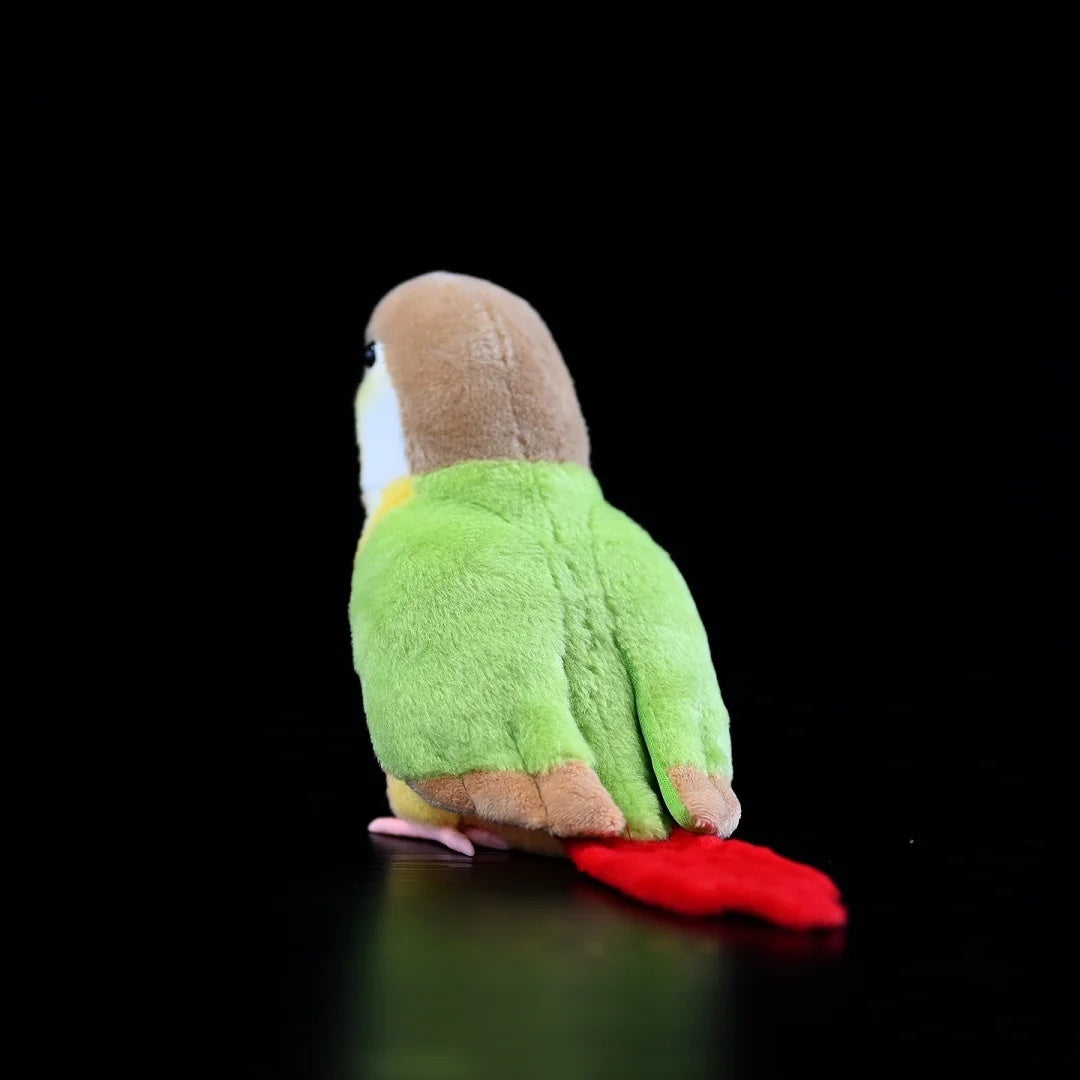 Back view of Pineapple Green-cheeked Conure plush by SoftDaysLab®, highlighting its soft and realistic design