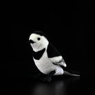 Side view of the lifelike White Wagtail plush by SoftDaysLab®, perfect for bird enthusiasts and nature lovers