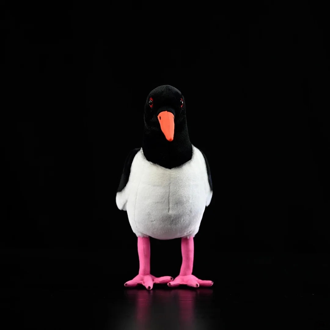 Front view of Eurasian Oystercatcher plush by SoftDaysLab®, showcasing its vibrant orange-red bill and lifelike design