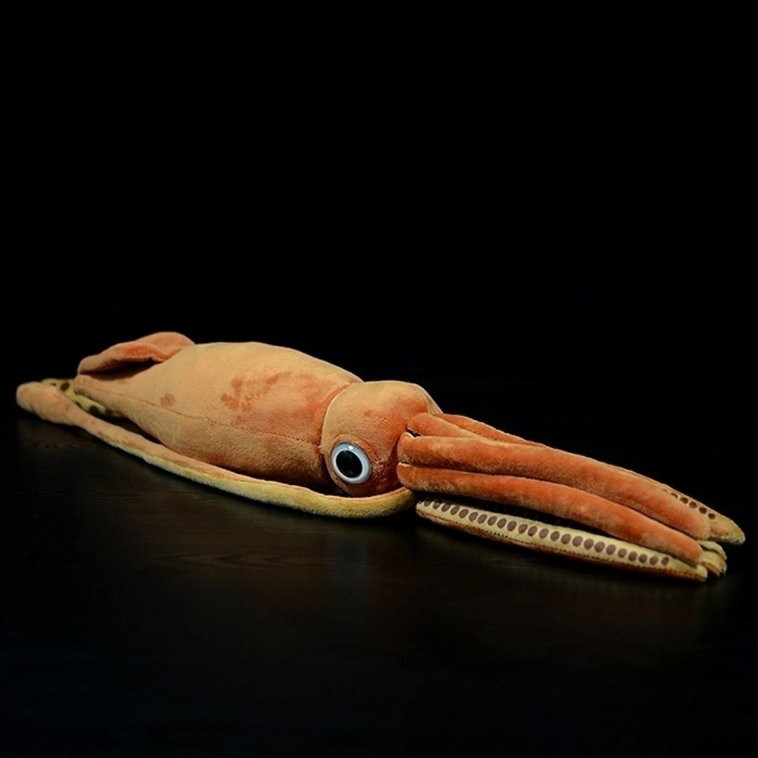 Full-body display of a giant squid plush toy by SoftDaysLab, combining realism and softness for marine enthusiasts