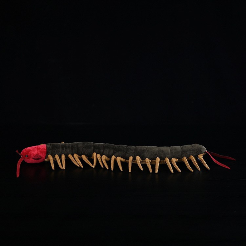Full-body view of Chinese red-headed centipede plush toy by SoftDaysLab, featuring realistic segmented details