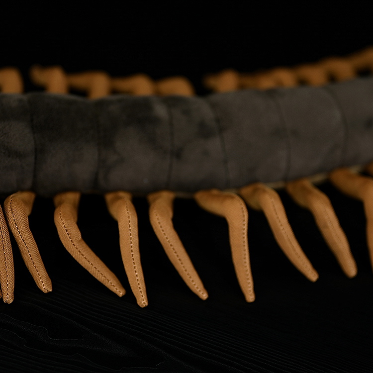 Close-up of the soft, detailed legs of Chinese red-headed centipede plush toy, perfect for nature enthusiasts