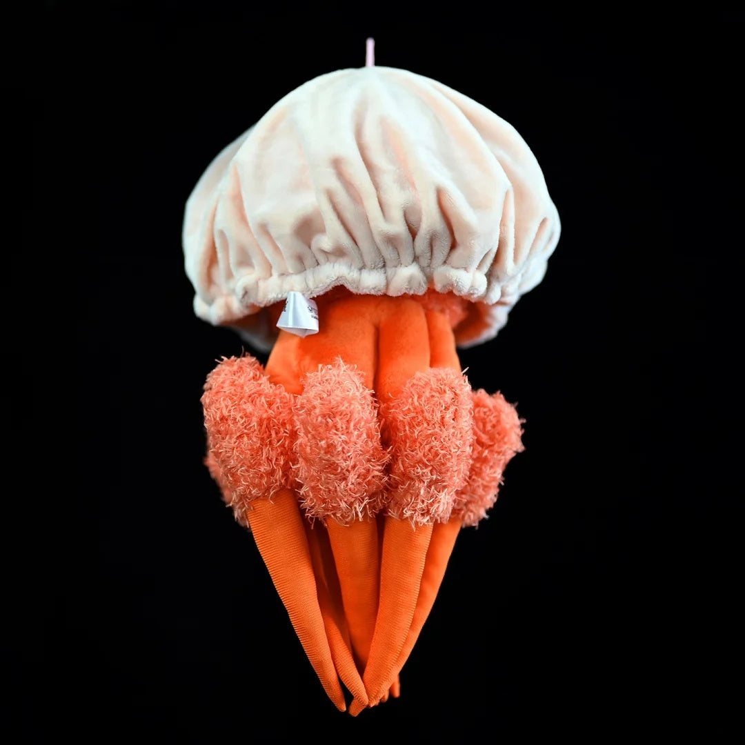 Complete view of flame jellyfish plush toy, featuring realistic textures and vivid colors by SoftDaysLab