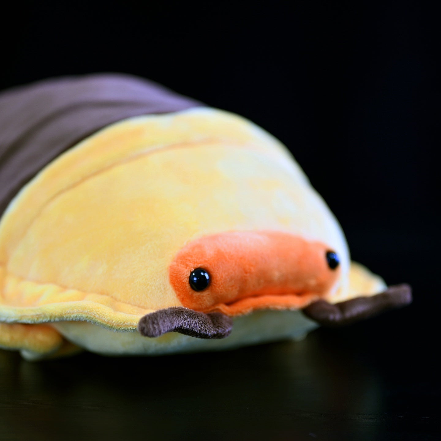 Close-up of the Rubber Ducky Isopod Plush Toy's face, focusing on its playful and realistic features
