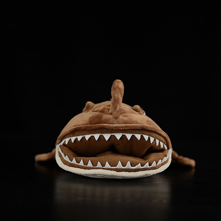 Front view of American Monkfish plush toy with wide-open mouth and sharp teeth, perfect for ocean lovers