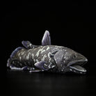 Latimeria coelacanth plush stuffed animal with an open-mouth front-side angle, detailed deep-sea fish design