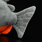 Tail detail of Red-Bellied Piranha plush toy, realistic stuffed fish design with soft fabric and textured fins