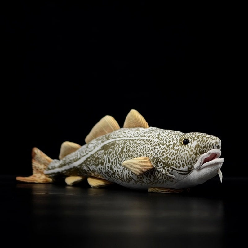 Realistic Atlantic cod plush toy by SoftDaysLab, showcasing lifelike patterns and soft textures