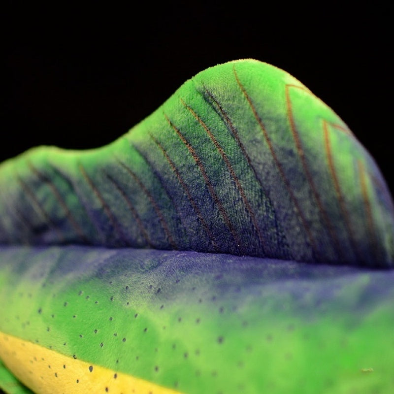 Dorsal fin close-up of Mahi Mahi plush toy, featuring lifelike green and blue gradient by SoftDaysLab