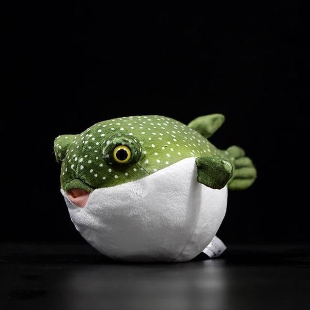 Realistic Green Spotted Pufferfish Plush Toy – Soft and Adorably Lifelike