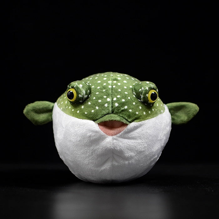 Realistic Green Spotted Pufferfish Plush Toy – Soft and Adorably Lifelike