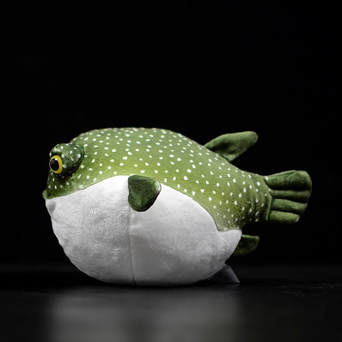 Realistic Green Spotted Pufferfish Plush Toy – Soft and Adorably Lifelike