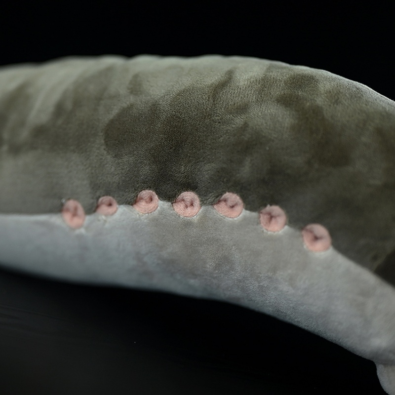 Body close-up of sea lamprey plush toy displaying pink gill details and soft fabric by SoftDaysLab