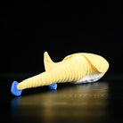Rear view of Sacabambaspis plush toy highlighting its long tail and fin design by SoftDaysLab
