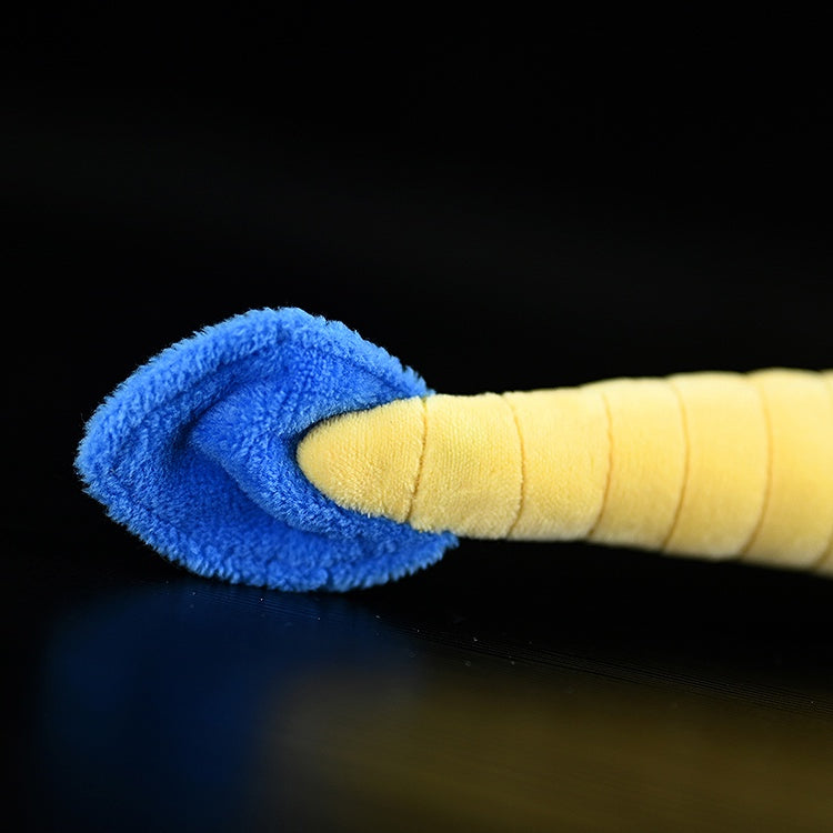 Tail close-up of Sacabambaspis plush toy showcasing its bright blue fin and soft material by SoftDaysLab