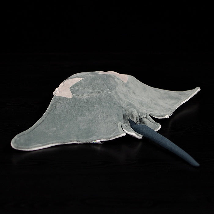 Back view of giant devil ray plush with extended wings and a tail, ideal for marine biology enthusiasts