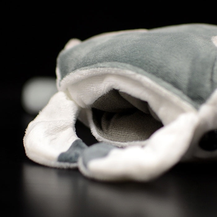 Close-up of giant devil ray plush mouth and detailed fins for realistic ocean animal appreciation