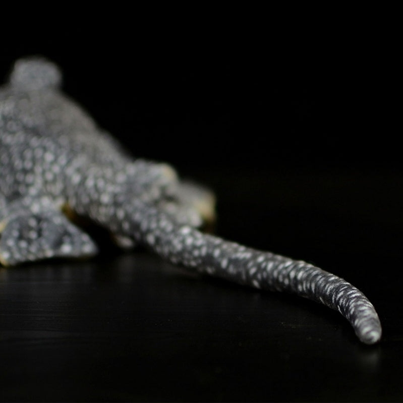 Tail close-up of honeycomb stingray plush toy showing realistic length and intricate details