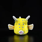 Realistic Longhorn Cowfish plush toy, showcasing lifelike horns and dotted yellow body
