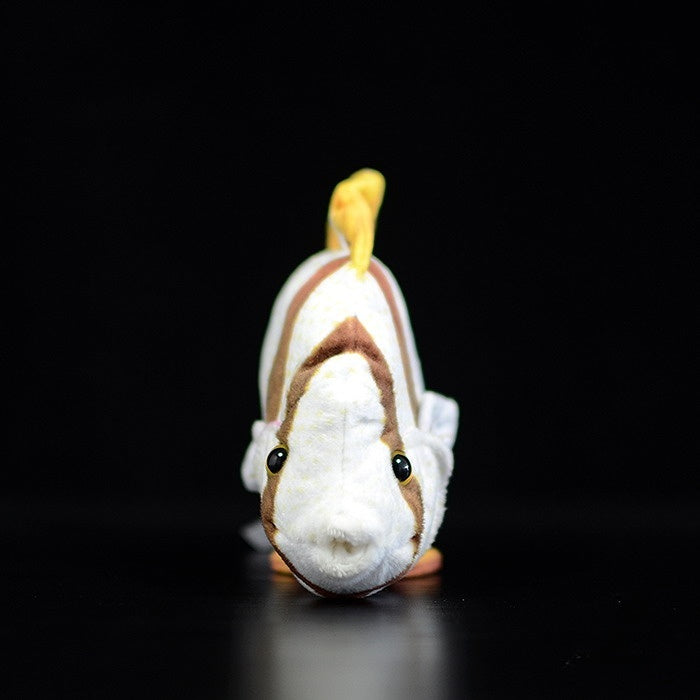 Front view of a Four-banded Butterflyfish plush, showcasing realistic details and soft texture