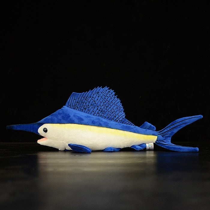 Side profile of a realistic sailfish plush toy, perfect for marine life lovers and collectors