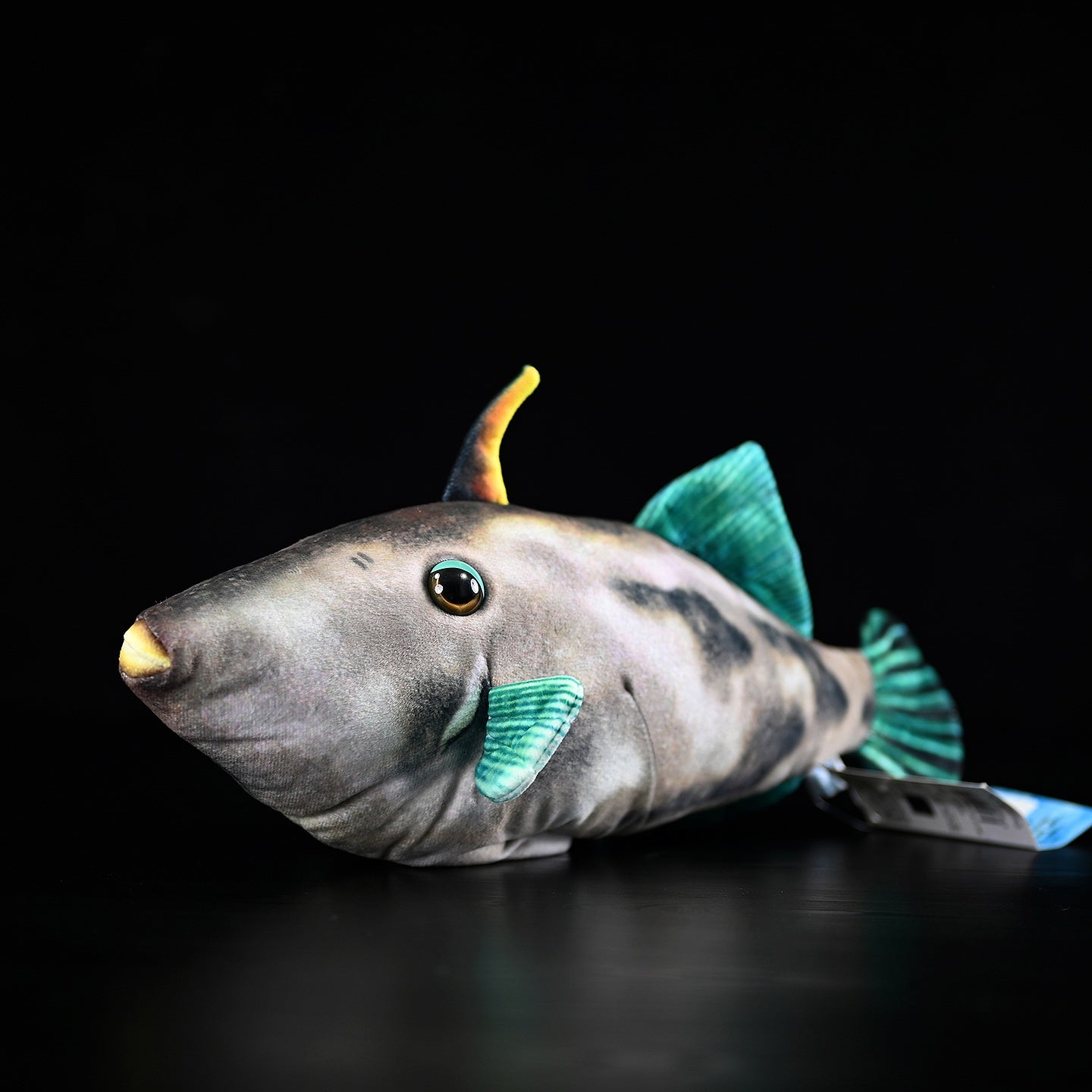 Lifelike Greenfin Horse-Faced Filefish plush toy with vibrant fins, ideal for marine life enthusiasts