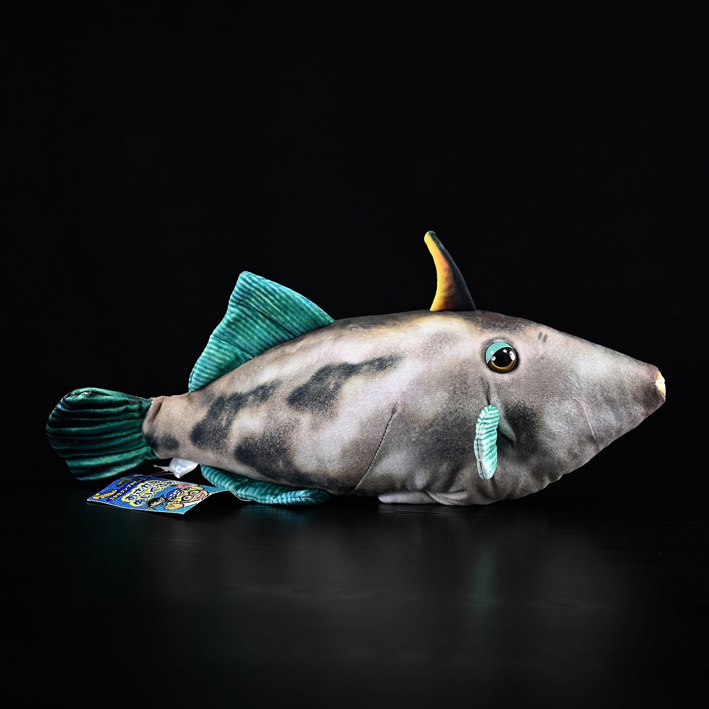 Realistic stuffed Greenfin Horse-Faced Filefish plush, showcasing lifelike details and soft texture