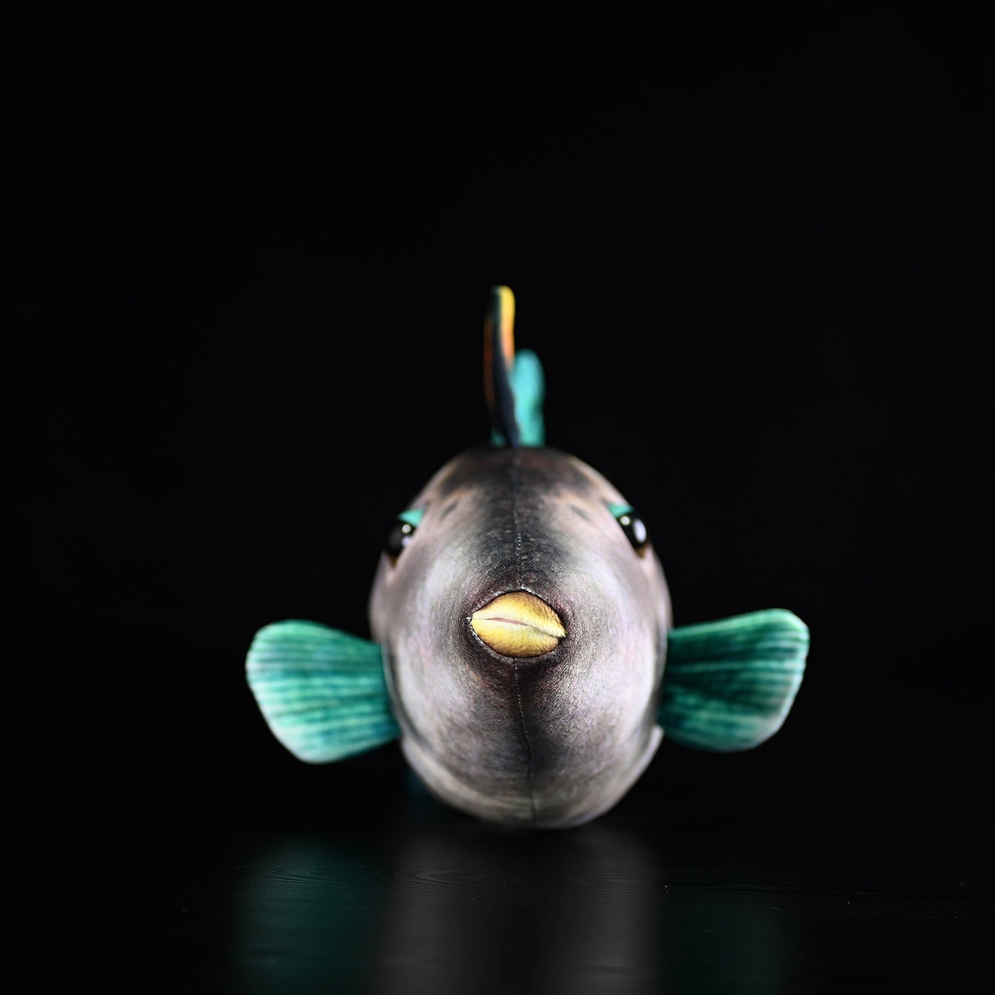 Front view of a Greenfin Horse-Faced Filefish plush toy with detailed facial features and vibrant fins