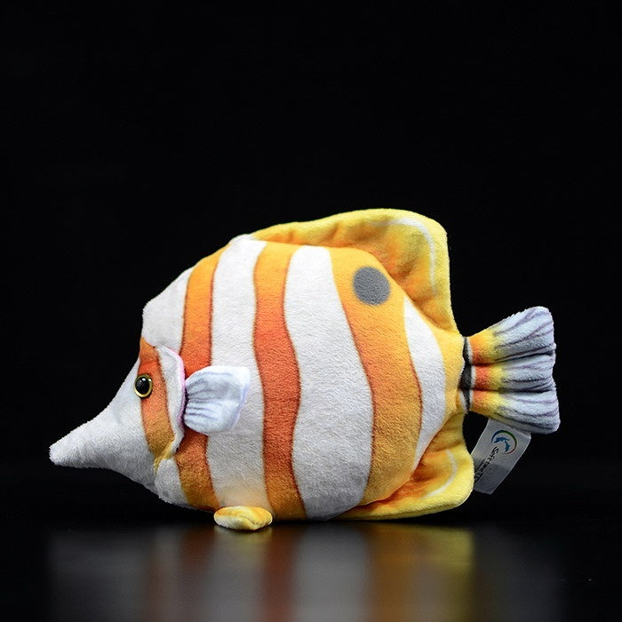 Realistic Copperband Butterflyfish plush toy by SoftDaysLab, showcasing vibrant yellow stripes