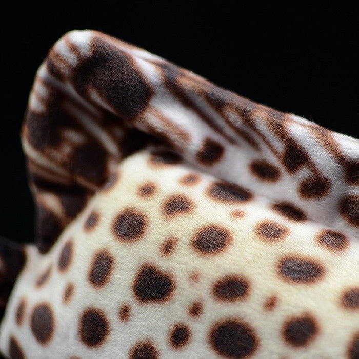 Close-up of the soft and vibrant dorsal fin of the realistic spotted scat plush toy