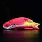 Full view of SoftDaysLab's Cuban Spotfin Hogfish plush fish, showcasing its vibrant red and yellow design