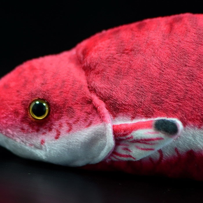 Zoomed-in side view of the Cuban Spotfin Hogfish plush, emphasizing its realistic fin details