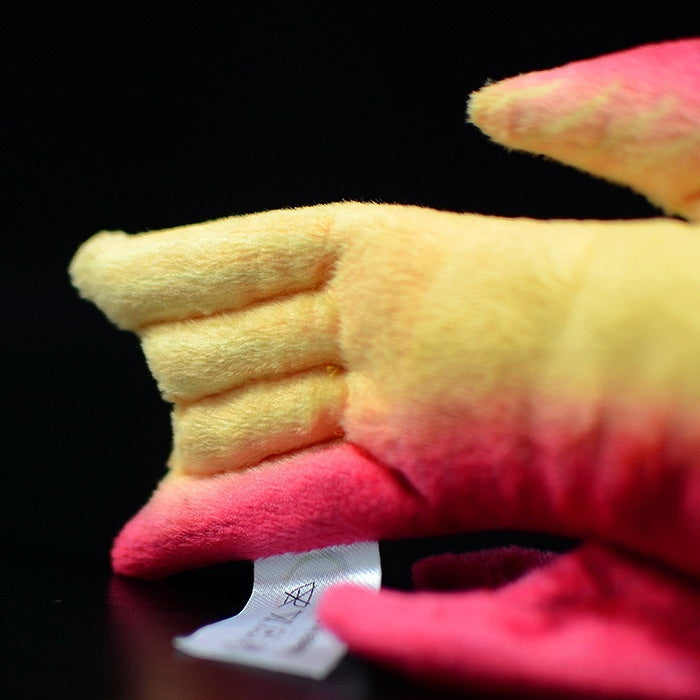 Detailed view of the Cuban Spotfin Hogfish plush toy's tail, showcasing soft textures and vibrant design