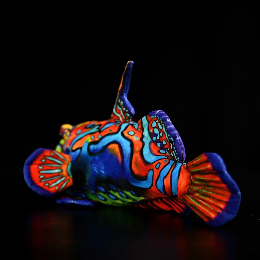 Underside of the Mandarinfish Plush, highlighting its vibrant colors and soft texture