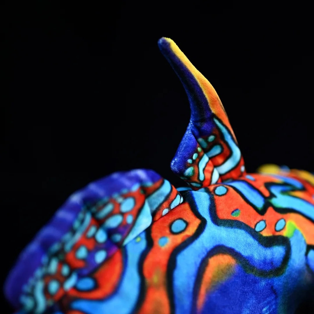 Close-up of the Mandarinfish Plush fin, highlighting its vivid colors and soft texture