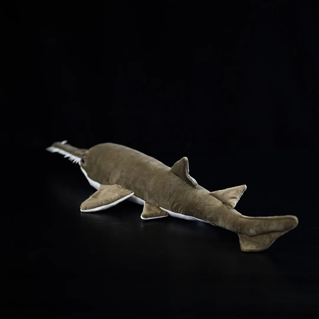 Back view of Largetooth Sawfish Plush by SoftDaysLab®, featuring fine details and realistic texture