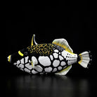 Side view of a Clown Triggerfish plush by SoftDaysLab®, featuring lifelike patterns and vibrant colors