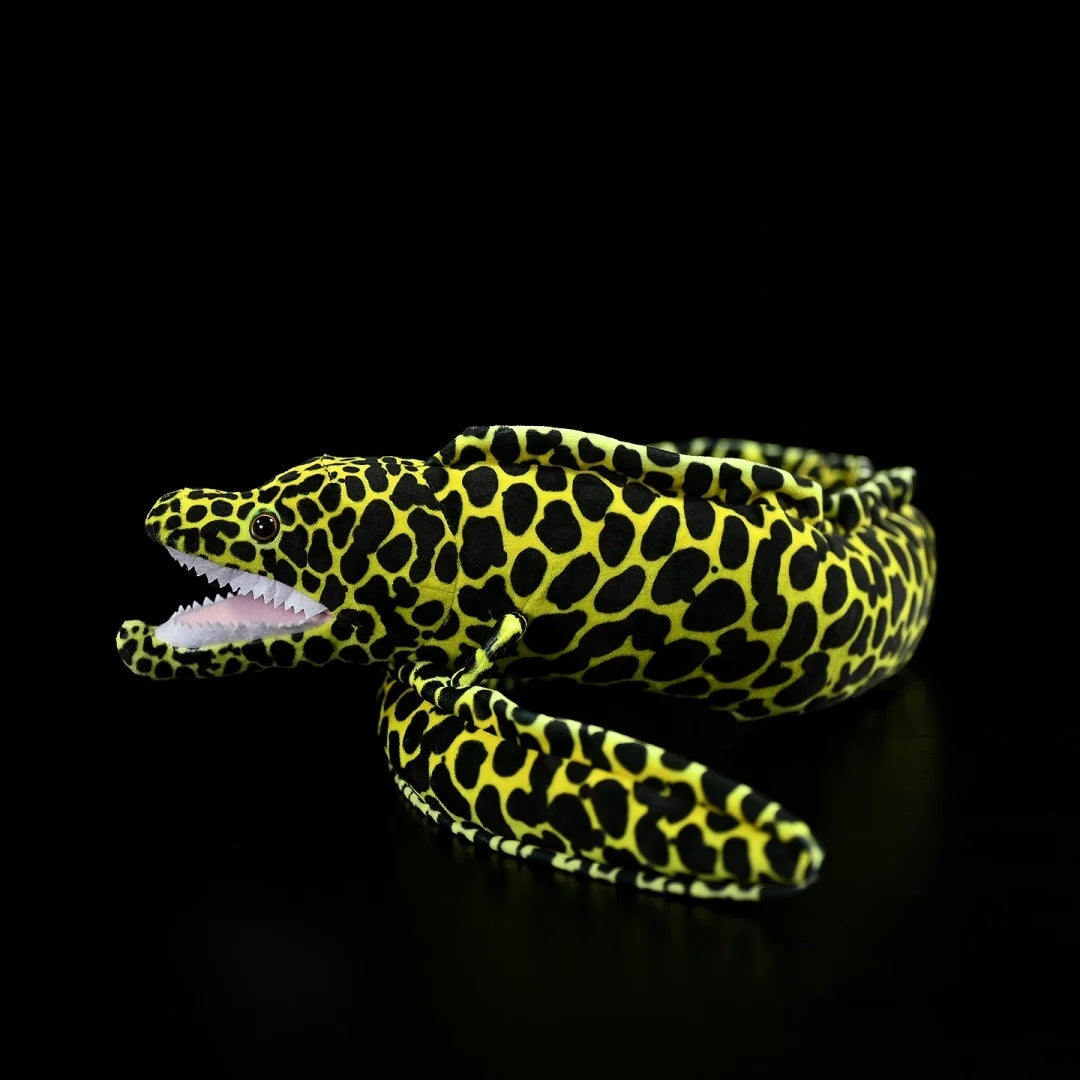 Ocean-inspired Honeycomb Moray Eel Plush by SoftDaysLab®, featuring bold honeycomb spots and realistic shape