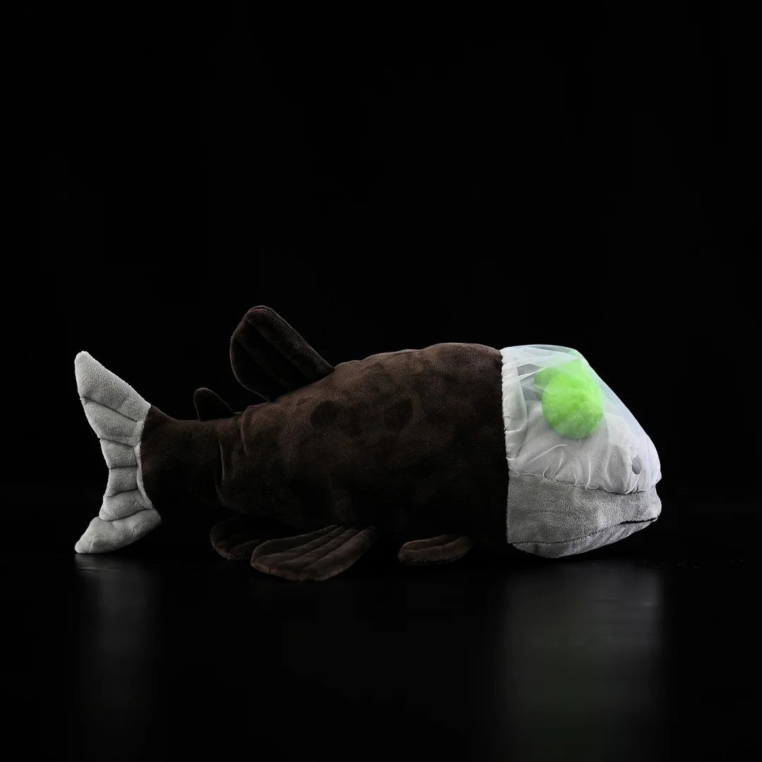 Full profile of Pacific Barreleye Fish Plush by SoftDaysLab®, expertly crafted to mimic deep-sea marine life