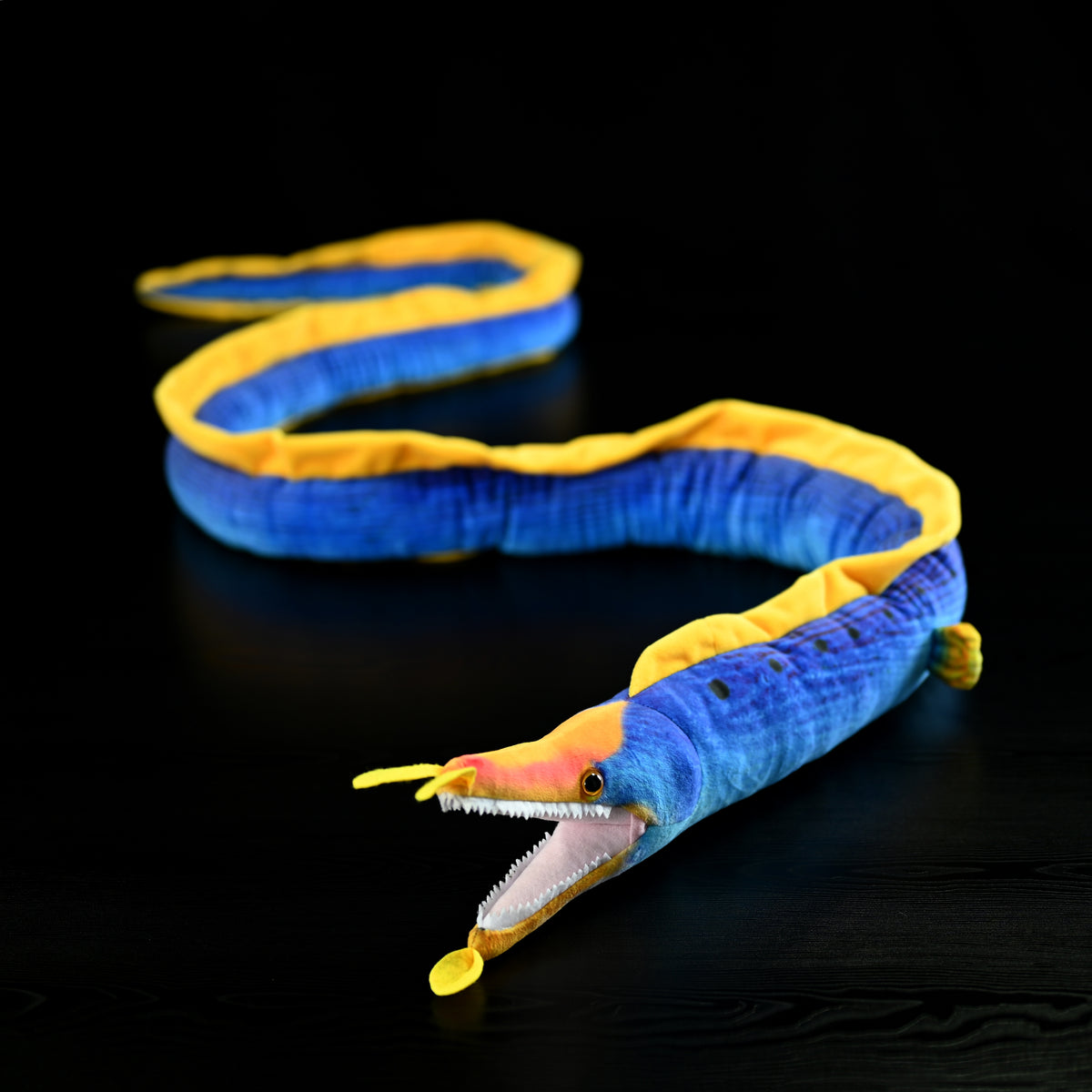 Realistic depiction of the Ribbon Eel Plush Toy by SoftDaysLab®, emphasizing its face and body texture