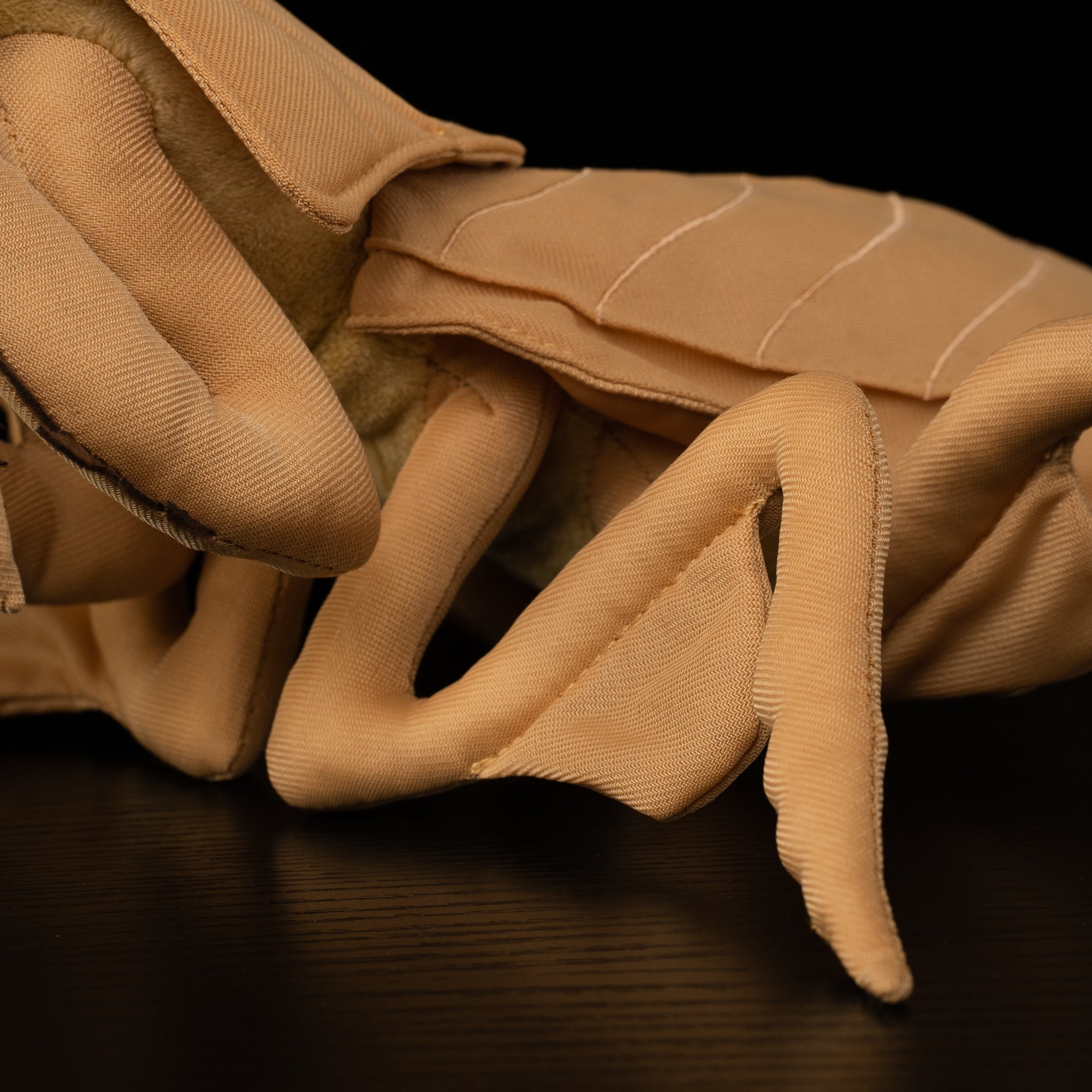 Close-up of Dead Leaf Mantis plush leaf-like back by SoftDaysLab®, showcasing natural texture and design