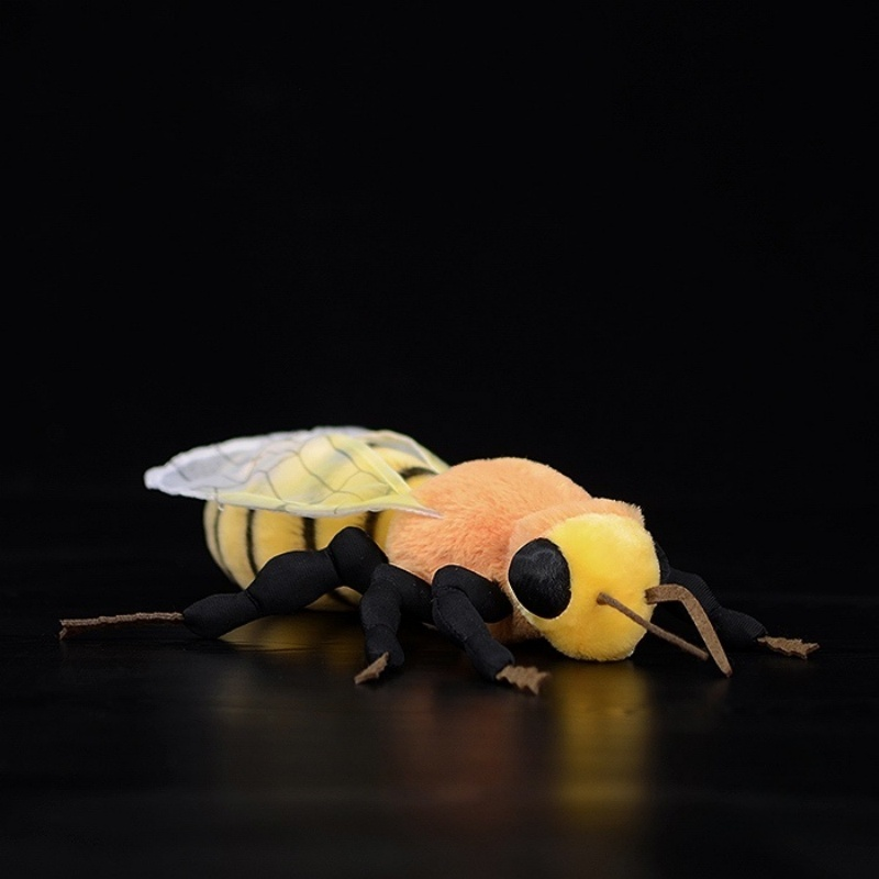 Side view of realistic bee plush toy with lifelike wings and soft body by SoftDaysLab