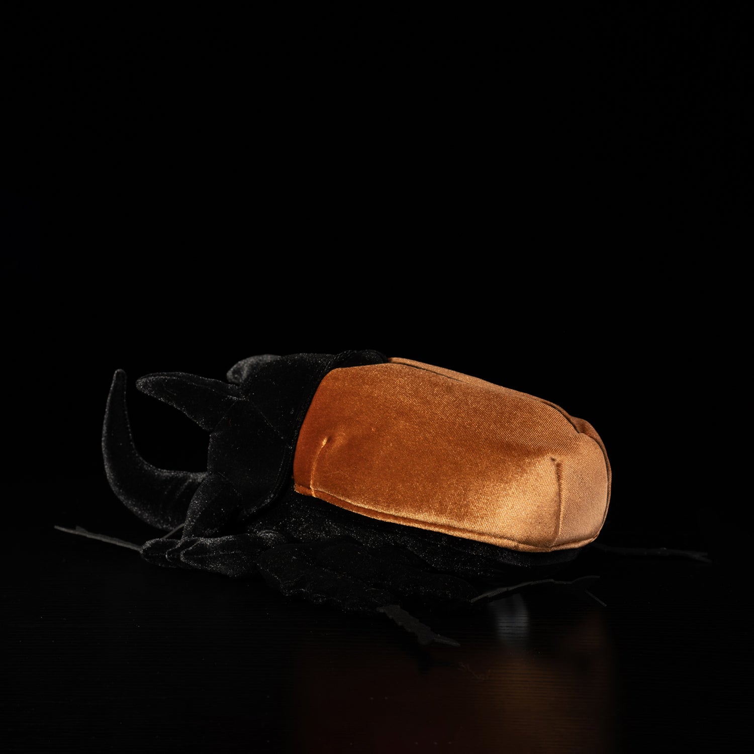 Rear view of the plush five-horned rhinoceros beetle, showcasing its soft golden elytra by SoftDaysLab