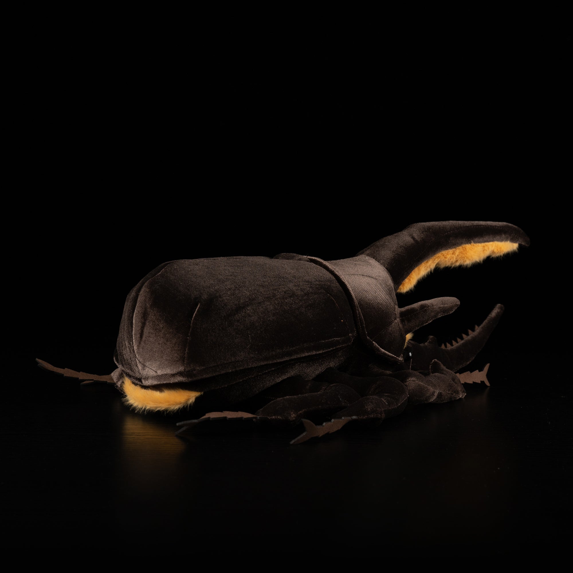 Rear view of Neptune Hercules beetle plush highlighting its smooth finish and detailed legs by SoftDaysLab