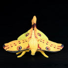 Close-up of comet moth plush head, featuring intricate antennae and lifelike black eyes