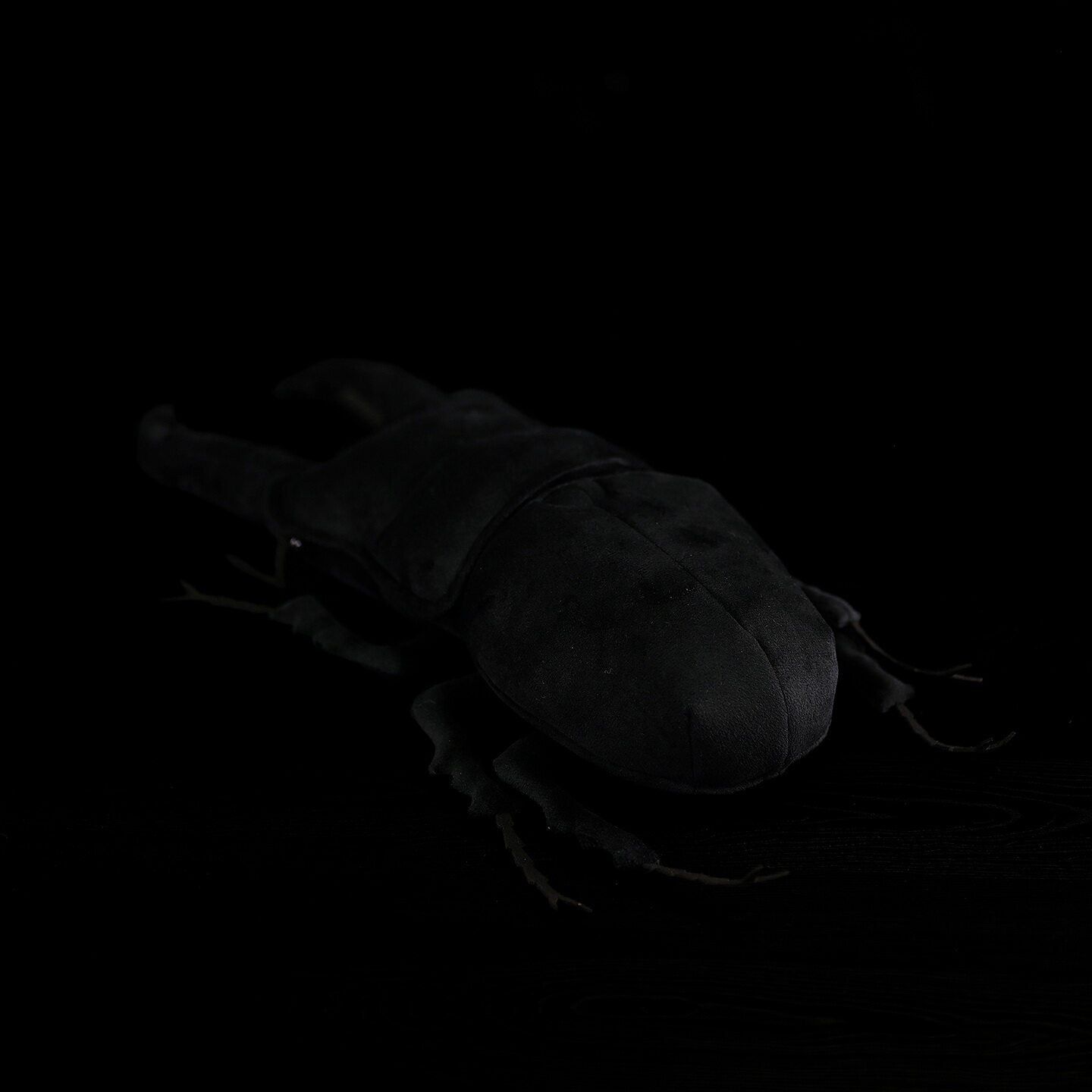 柔らかく精巧なパラワンオオクワガタムシのぬいぐるみの背面図。カブトムシの自然な解剖学的構造を再現している。