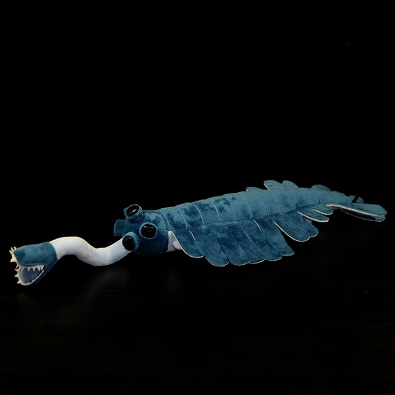 Complete view of the lifelike Opabinia plush toy, a prehistoric sea creature stuffed animal by SoftDaysLab