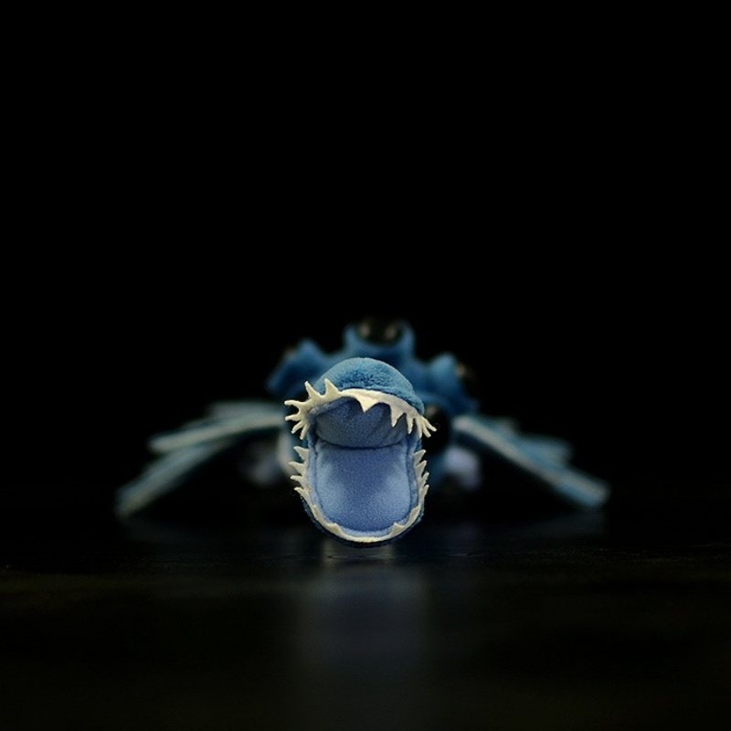 Front view of the Opabinia plush toy, showcasing its realistic open jaws and prehistoric design by SoftDaysLab