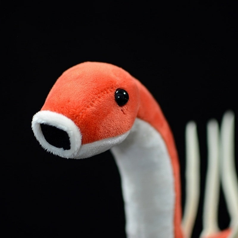 Close-up view of the Hallucigenia plush toy’s head, capturing its adorable and realistic prehistoric design