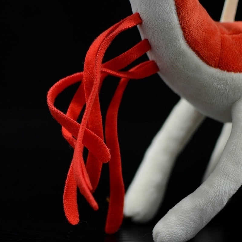 Zoomed-in detail of the Hallucigenia toy’s neck and soft, wavy appendages, showcasing its lifelike features